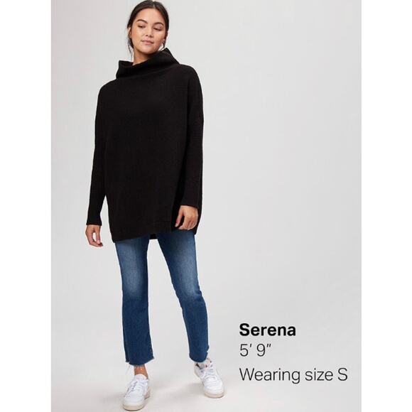 Free People Womens Ottoman Slouchy Tunic Sweater Medium Mock Neck Black Ribbed - Picture 5 of 16